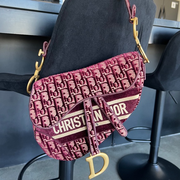 Dior Burgundy Velvet Saddle Bag - Picture 1 of 4
